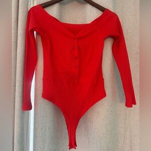 Red Ribbed Kids One Piece